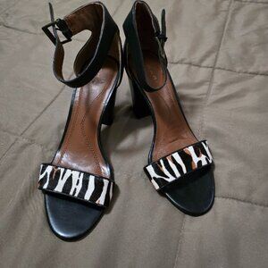 Tahari Black Zebra Print Strappy Block Heels